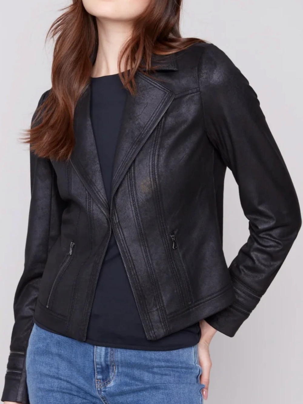 New Charlie B Black Zip Moto Jacket
